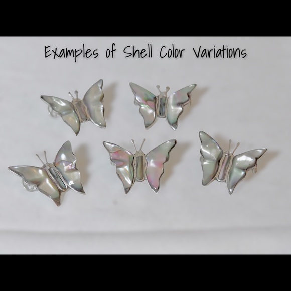 Vintage Sterling Silver Abalone Small Butterfly Pendant with Box Chain - Picture 3 of 11